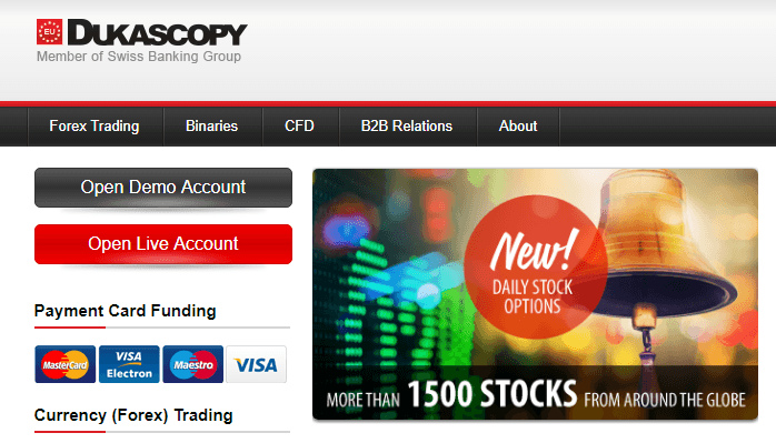 Dukascopy: account di trading online 