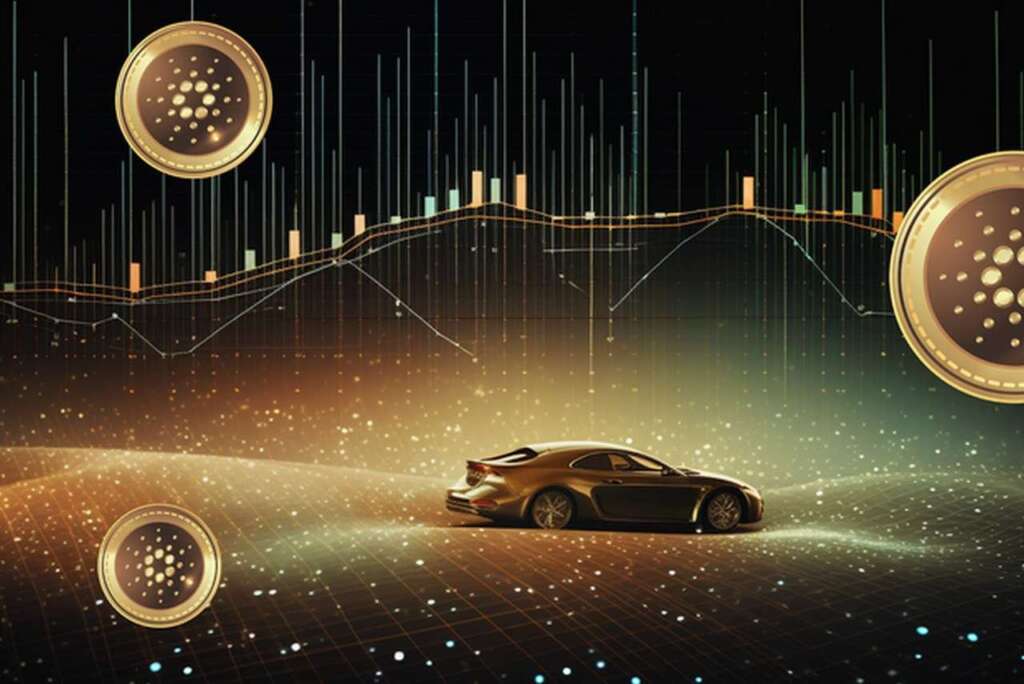 un'automobile di lusso su uno sfondo futuristico con dei grafici a candele e il logo di Pullix come parte dello sfondo