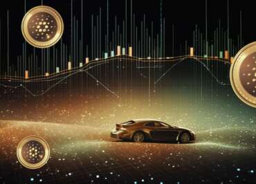 un'automobile di lusso su uno sfondo futuristico con dei grafici a candele e il logo di Pullix come parte dello sfondo